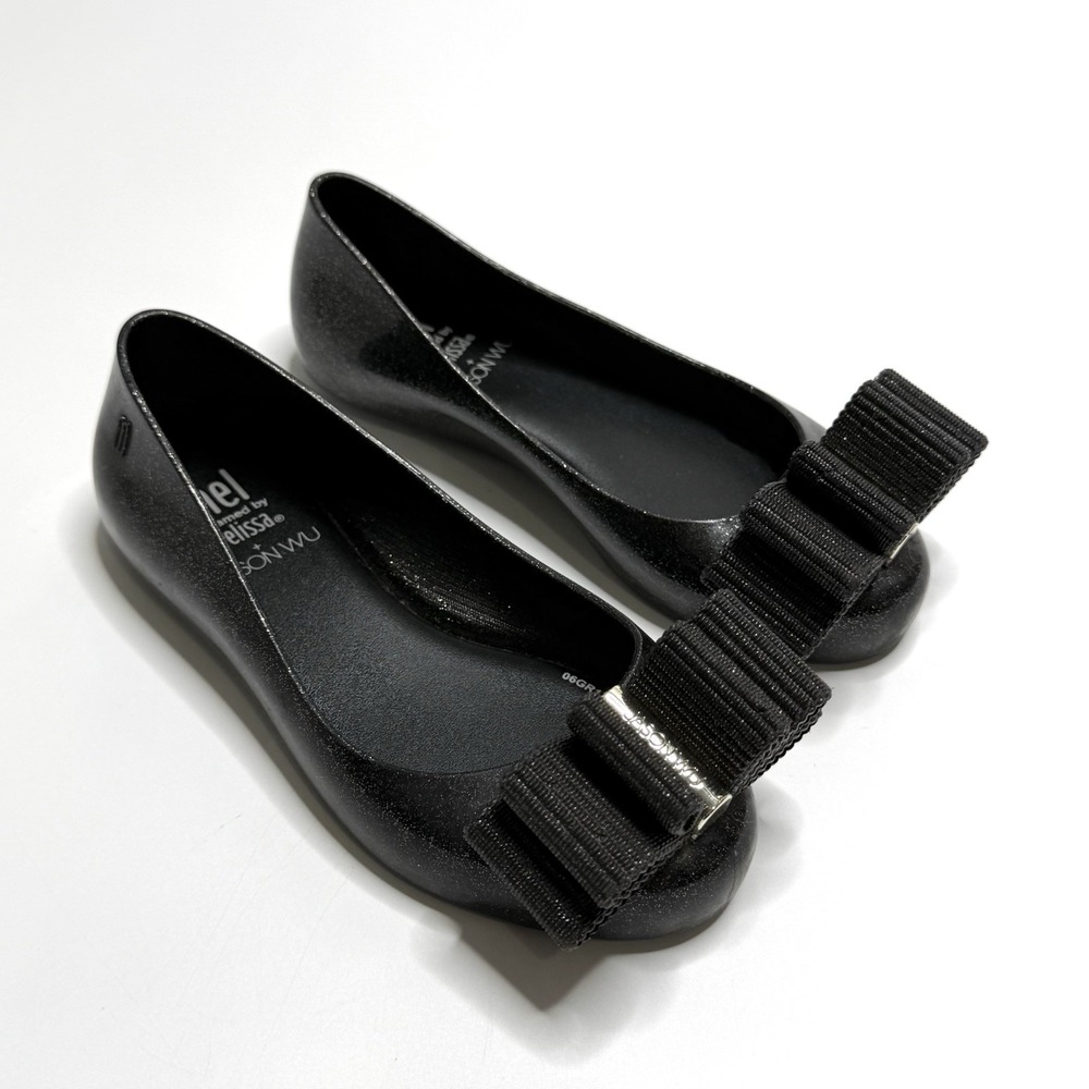 Melissa Space Love x‎ Jason Wu Black Glitter Ballet Flat Shoes Girls US 11 Bow